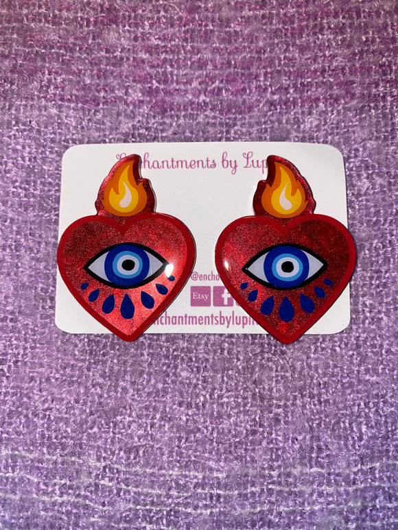 Red Sacred Heart Nazar Earrings