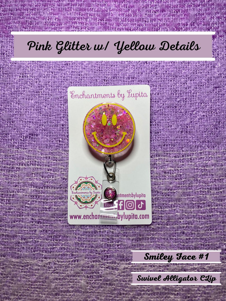 Smiling Face Badge Holder With Retractable Reel, Happy Badge Holder, Smiley  Face Feltie, Smiley Face Felt Badge 
