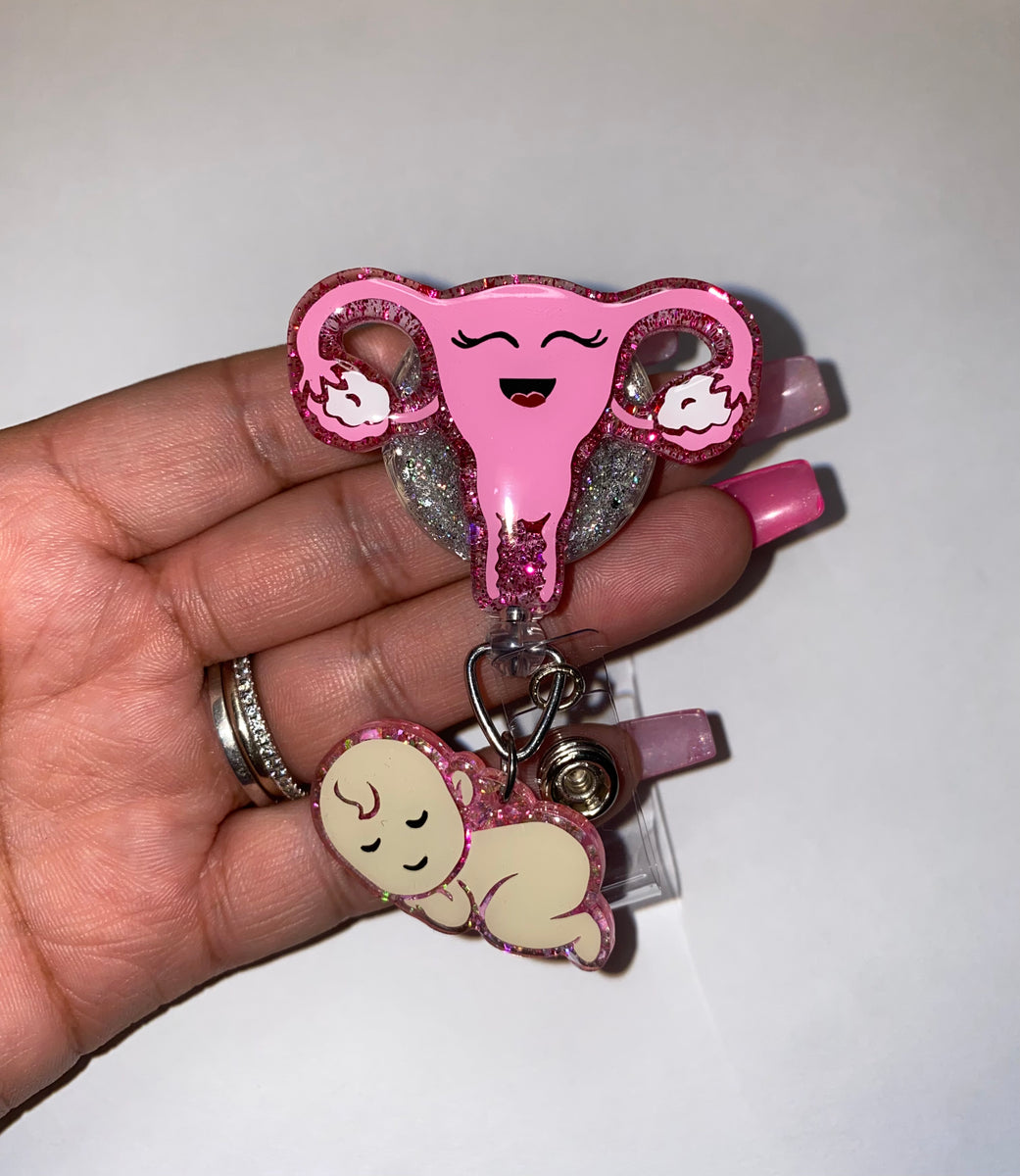 Hot Pink and Cow Print Badge Reel, Interchangeable, RN Badge