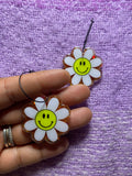 Orange Glitter Smiley Face Daisy Earrings