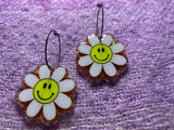 Orange Glitter Smiley Face Daisy Earrings