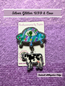 UFO & Cow Glitter Badge Reel - Ready to Ship