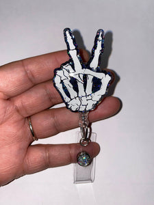 Skeleton Hand Peace Badge Reel