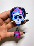 Frida Badge Reel with Mini Flower Charm