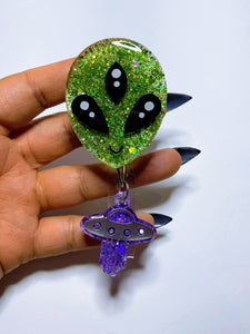 Alien Badge Reel with Mini UFO Charm