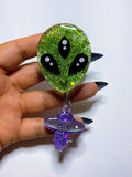 Alien Badge Reel with Mini UFO Charm