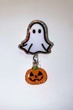 Ghost Badge Reel with Mini Pumpkin Charm