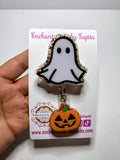 Ghost Badge Reel with Mini Pumpkin Charm