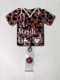 Leopard Print Scrub Top Badge Reel